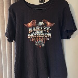 Harley-Davidson Black Tee with Eagle and Motorcycle Design